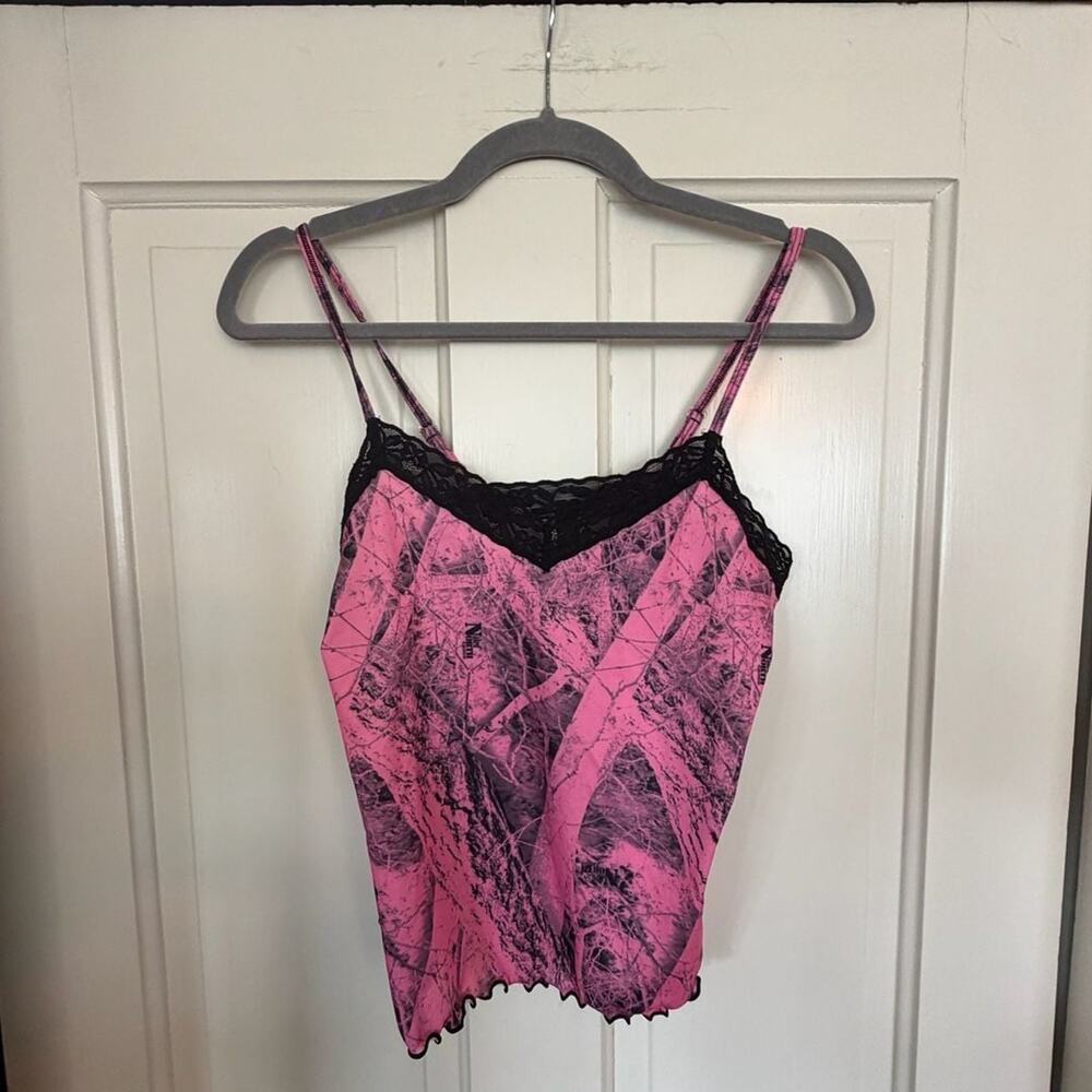 Wilderness Dreams Pink Camo Lace Trim Camisole Tank Top
